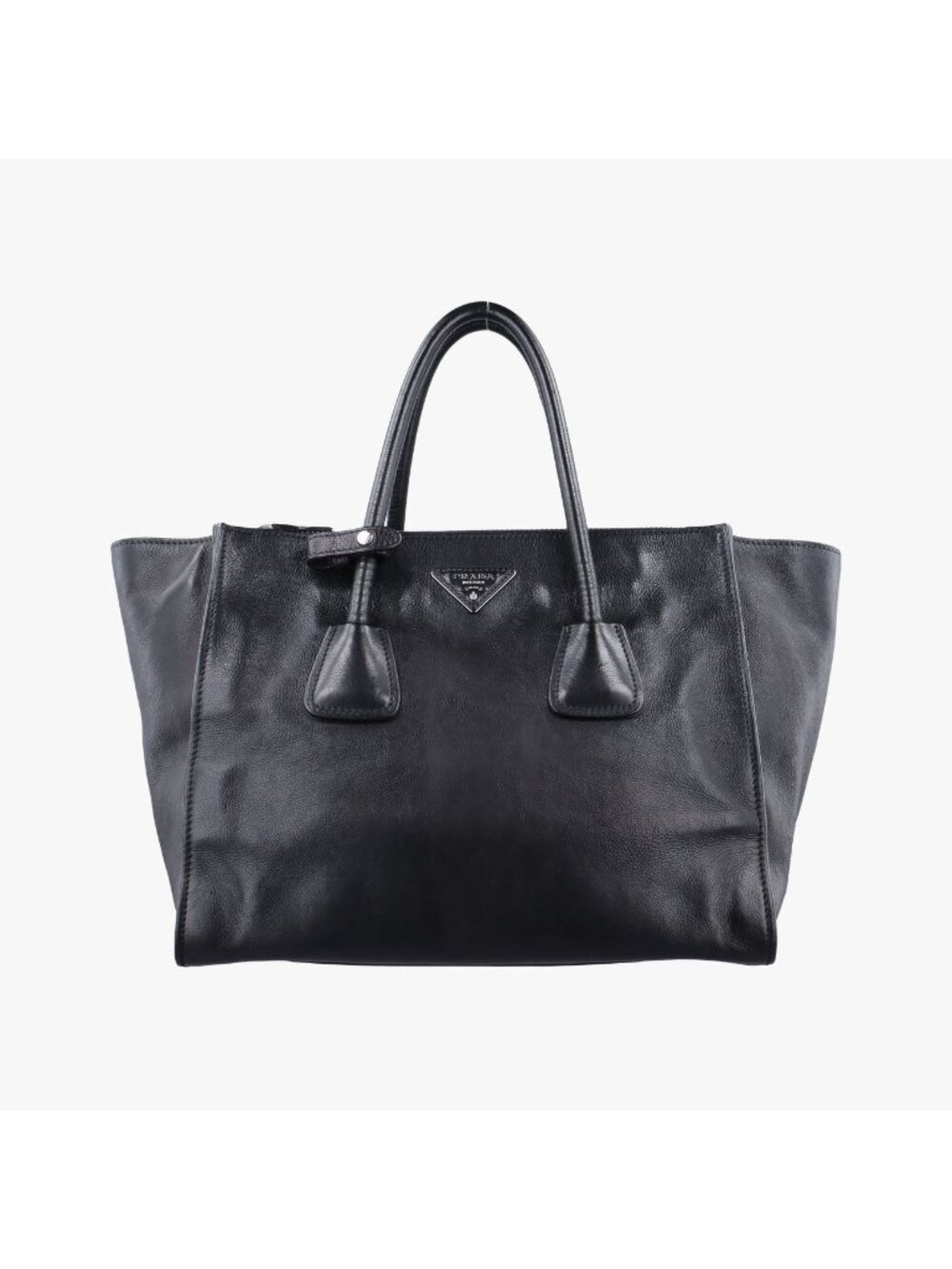 Prada Twin Pocket Wing Tote Bag Black Leather 14